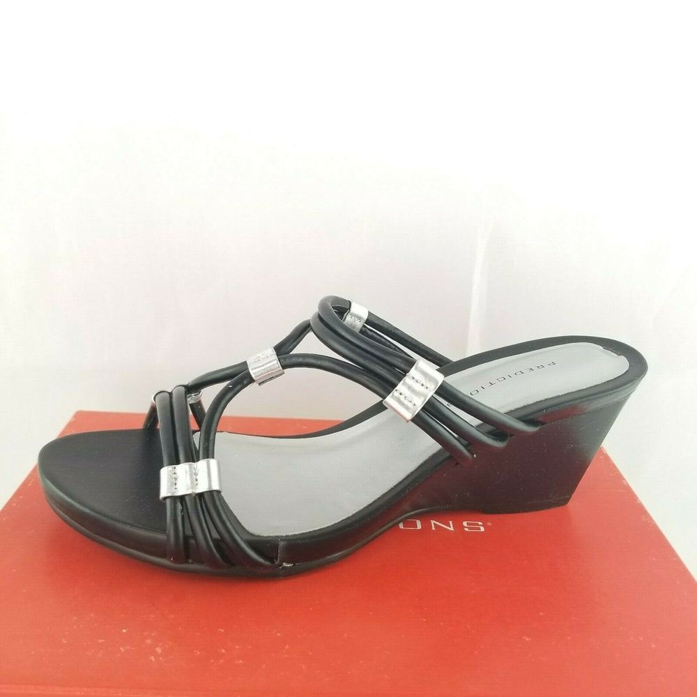 Predictions Women's 5.5 Black Tide Wedge Sandals Black Silver Accents NWT